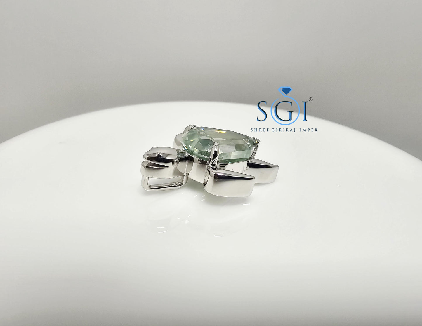 Light Green Moissanite Turtle Pendant: Step Cut Pear Shape, 6.29 Ct
