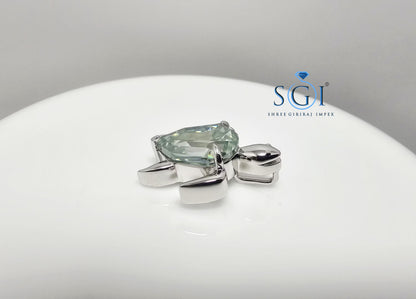 Light Green Moissanite Turtle Pendant: Step Cut Pear Shape, 6.29 Ct