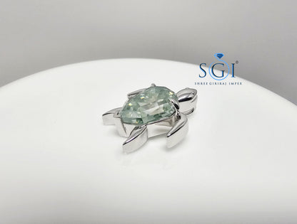 Light Green Moissanite Turtle Pendant: Step Cut Pear Shape, 6.29 Ct