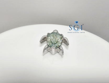 Light Green Moissanite Turtle Pendant: Step Cut Pear Shape, 6.29 Ct