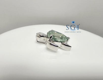 Light Green Moissanite Turtle Pendant: Step Cut Pear Shape, 6.29 Ct