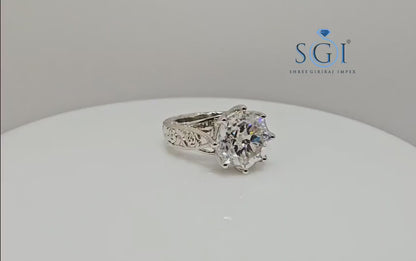 Antique Style Moissanite Ring | 925 Sterling Silver, 4.10 Ct