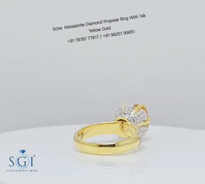 Fancy Yellow Topaz Engagement Ring: 14K Gold Moissanite Accent