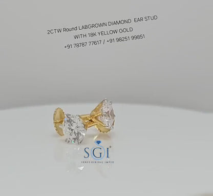 2ctw Lab Grown Diamond Stud Earrings: E VS1 Yellow Gold