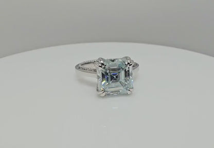 Aqua Blue Moissanite Diamond Ring 3.20 Carat Ascher Cut in Platinum – Elegant Engagement Jewelry
