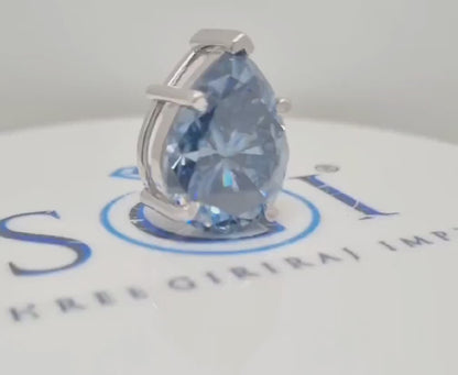 18.5ct Pear Royal Blue Moissanite Pendant: White Gold Bridal Necklace