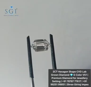 2 CT Hexagon Shape CVD Lab Grown Diamond | G Color VS1 Premium Lab Created Loose Diamond for Jewelry