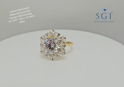 2.80ctw Round & Marquise-Cut Moissanite Diamond Vintage-Inspired Luxurious Gold Ring