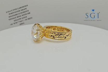 18K Yellow Gold Ring: 3.51 Ct Lab-Grown Portuguese Cut Diamond