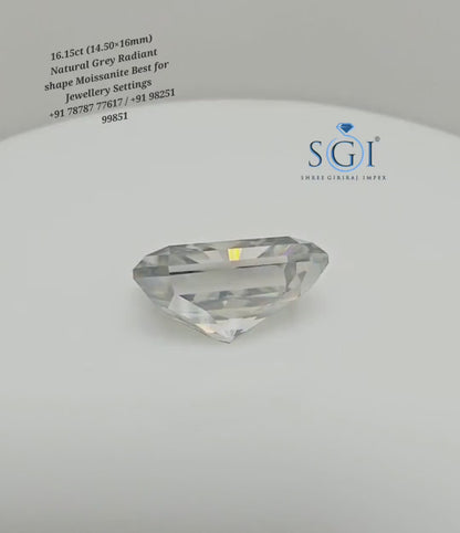 16.15 Ct Natural Grey Moissanite, Radiant Cut Loose Moissanite Gemstone for Custom Engagement Ring, Dark Grey VVS Diamond Alternative