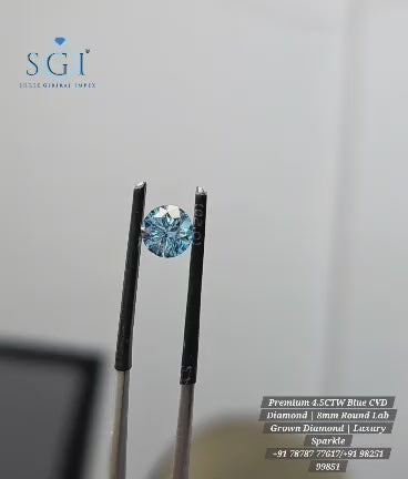 **4.50 CTW Blue CVD Lab Grown Diamond 8mm Round Loose Stones | Premium Blue Lab Created Diamonds for Custom Jewelry**