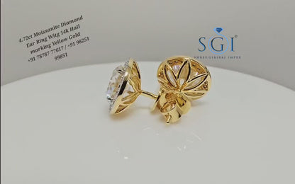 4.72 Ct White Moissanite Diamond Luxurious Earrings in 14K Hallmarked Gold Elegant Fine Jewelry