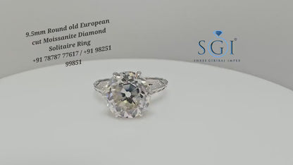 Vintage Style 3.30ct Moissanite Ring: Sterling Silver, Old European Cut