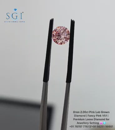 **2 CT 8mm Fancy Pink Lab Grown Diamond Round VS1 Loose Stone | Premium Lab Created Pink Diamond for Custom Jewelry