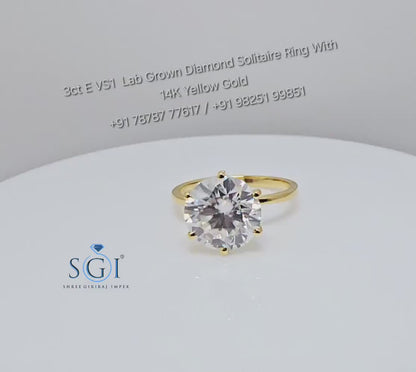 3ct Lab-Grown Diamond Solitaire Ring: E VVS1 Yellow Gold Engagement