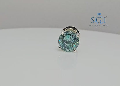 Blue Moissanite Solitaire Stud – Men’s White Gold 6.5mm Earring