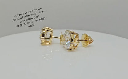 5.10 Ct Lab-Grown Diamond Stud Earrings: 18K Yellow Gold, IGI Certified