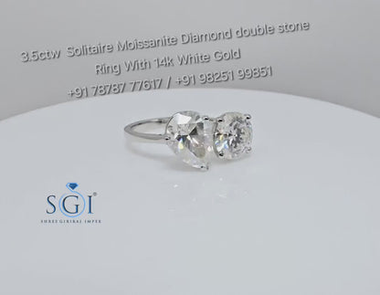 3.5ctw Moissanite Double Stone Ring: White Gold , Pear & Round Engagement