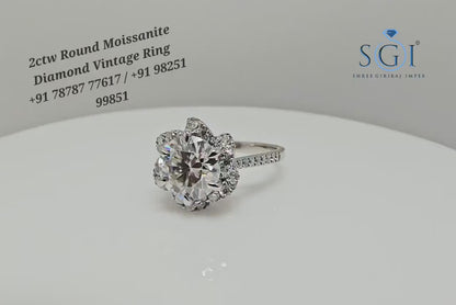 925 Sterling Silver Vintage Ring – 2.5ctw Moissanite Diamond Solitaire