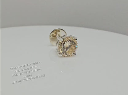 Men’s 6.5mm Fancy Yellow Moissanite Stud – 1CT Solitaire in White Gold