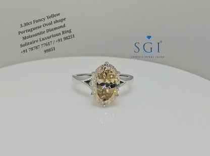 3.30ct Fancy Yellow Moissanite Diamond – Oval Portuguese Cut in Elegant Silver Setting" Jewelry