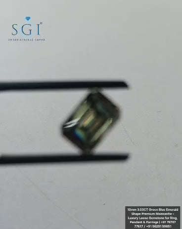 3.03 CT Green Blue Moissanite Loose Stone | 10mm Emerald Cut Lab Created Gemstone