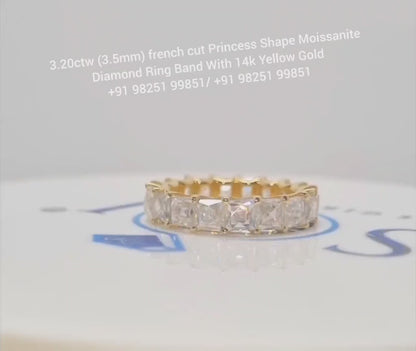 Elegant Princess Cut Moissanite Band – 18K Yellow Gold Stacking Wedding Ring