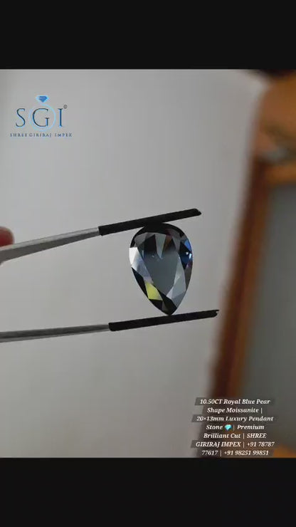 10.50 CT Royal Blue Pear Moissanite, 20x13mm Blue Loose Gemstone, Premium Brilliant Cut Moissanite Stone, Luxury Custom Jewelry