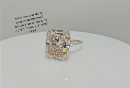 Large 9.75 Carat Light Pink Radiant Moissanite Silver Ring – Women’s Unique Engagement Jewelry