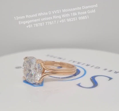 6.4ctw Moissanite Solitaire Ring: 12mm Round Cut, Rose Gold