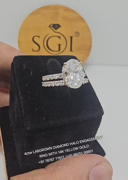 Yellow Gold 4ctw Oval Lab-Grown Diamond Ring with Side Accents