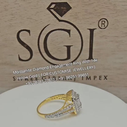1.8ctw Moissanite Diamond Ring: Round & Baguette Gold Engagement Ring
