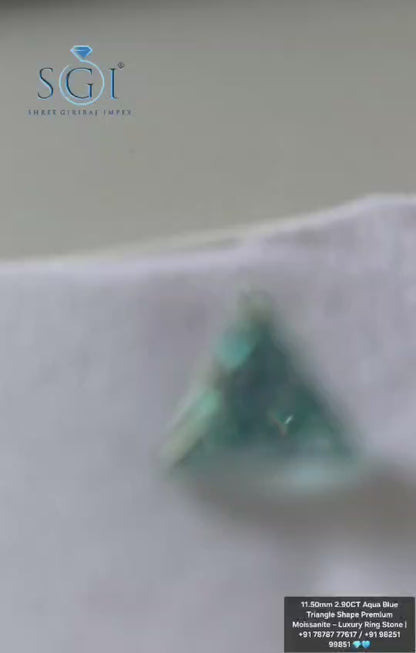 2.90ct Aqua Blue Triangle Cut Moissanite Loose Gemstone, 11.50mm Lab Created Fancy Color Stone for Custom Jewelry