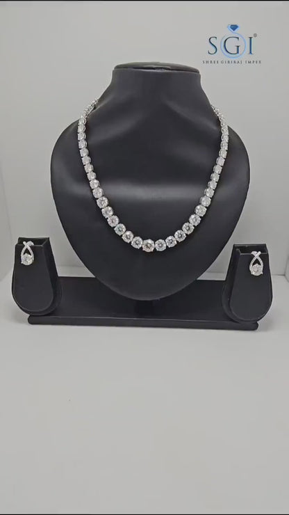 White Gold 50ct Round Moissanite Necklace & Earrings Set – Luxurious Solitaire Design