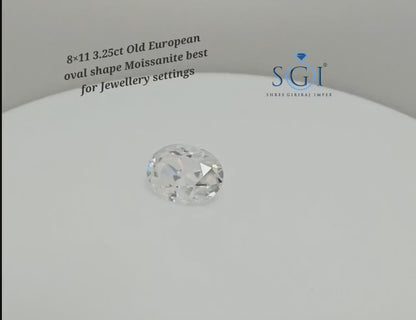 3.25CT Old European Cut Oval Moissanite | 8x11mm Loose Stone | Vintage Style Diamond Alternative