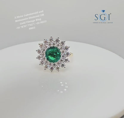 Lab Grown Emerald & Moissanite 18K Gold Ring - 3.20ctw