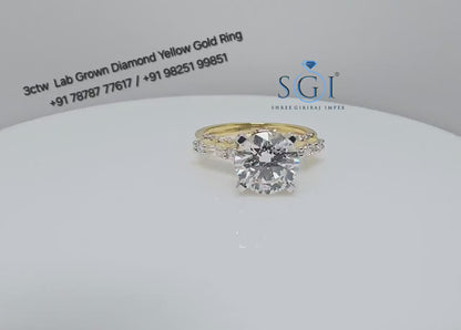 Yellow Gold Lab Grown Diamond Ring – 3 CTW with Marquise and Star Accents