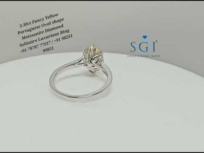 Oval Portuguese Cut 3.30ct Fancy Yellow Moissanite Diamond with Silver Setting