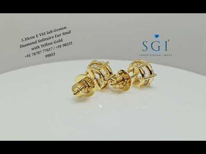 5.10 Ct E VS1 Lab-Grown Diamond Solitaire Stud Earrings in 18K Yellow Gold – Elegant Fine Jewelry