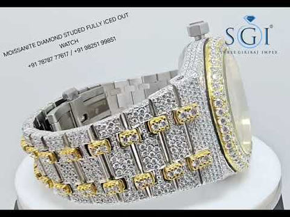 Moissanite Diamond Studied Fully Iced Out Hip-Hop Duel Tone AP Man's Watch