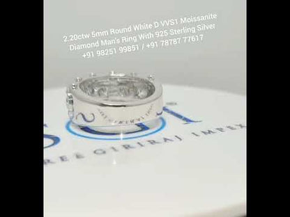 2.20ctw 5mm Round White D VVS1 Moissanite Diamond Solitaire Man's Ring With 925 Sterling silver