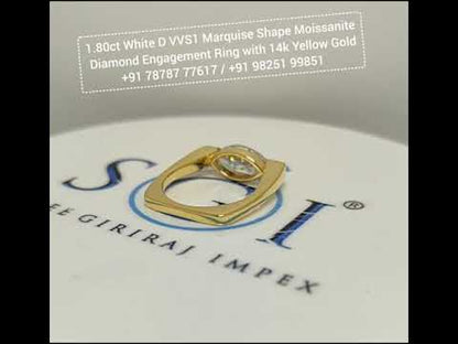 1.80ct Marquis shape White D VVS1 Moissanite Diamond Engagement Ring with 14k Yellow Gold