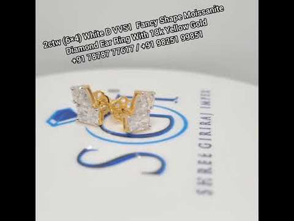2ctw 6/4 Fancy Shape White D VVS1 Moissanite Diamond Ear Ring With 18k Yellow Gold