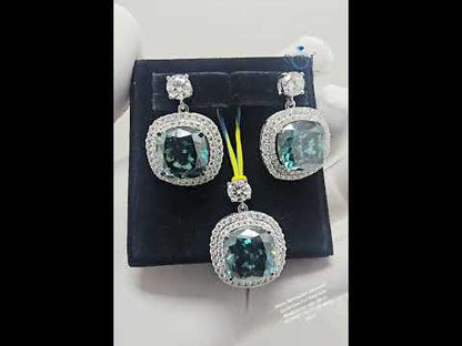 Royal Blue Moissanite Diamond Ear Ring Set with Pendant & small side accents