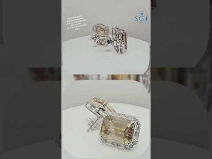 Fancy Yellow Emerald Shape Moissanite Diamond Earrings with White Accent Stones – 25ctw