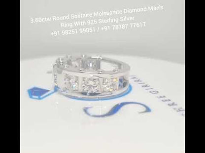 3.60ctw Round Solitaire Moissanite Diamond Man's Ring With 925 Sterling silver