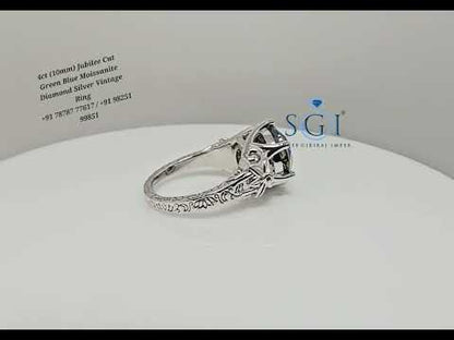 Antique-Style Silver Ring Featuring 4ct Green Jubilee Cut Moissanite (10mm)