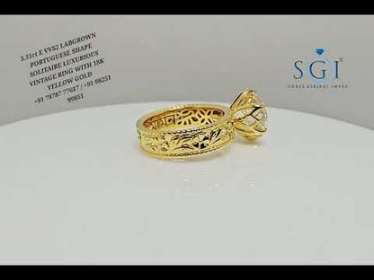3.51 Ct Portuguese Shape E VVS2 Lab-Grown Diamond Vintage Ring in Solid Gold | Luxurious Engagement & Statement Jewelry