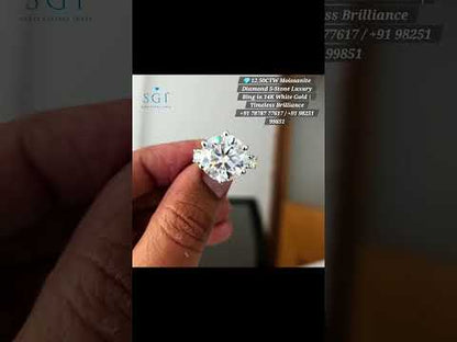 12.50 Ctw Moissanite 5 Stone Ring in 14K White Gold | Luxury Designer Fine Jewellery