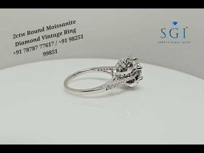 Handcrafted Vintage 925 Sterling Silver Ring with 2.5ctw Moissanite Diamond